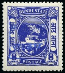 Stamp of Indian States » Rajasthan 1948-49 8a ultramarine & 1r chocolate mint, the 1r mint nh,