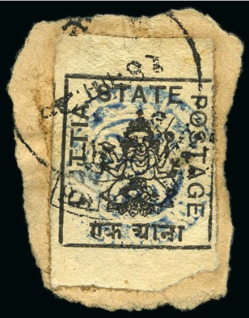 Stamp of Indian States » Duttia 1904-05 1a black used tied to piece and fine unused