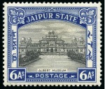 Stamp of Indian States » Jaipur 1931 6a black and deep blue mint (large hr) and fine used