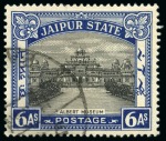 Stamp of Indian States » Jaipur 1931 6a black and deep blue mint (large hr) and fine used