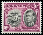 Stamp of Grenada 1938-50 6d and 1s both showing variety "line on sail" but weaker than normal, possibly re-touched