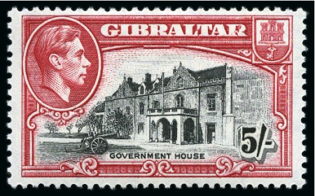 Stamp of Gibraltar 1938-51 5s Black & Carmine perf.13 showing variety "broken R" mint lh