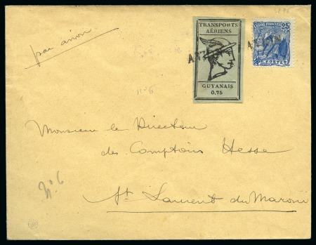Stamp of Colonies françaises » Guyane - T.A.G. Poste Aérienne TAG Y&T n°6 75c noir sur bleuté avec