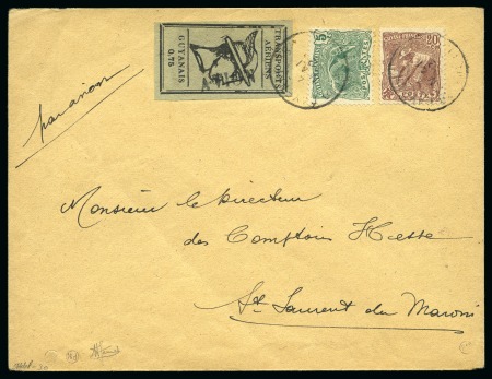 Stamp of Colonies françaises » Guyane - T.A.G. Poste Aérienne TAG Y&T n°6 75c noir sur bleuté avec