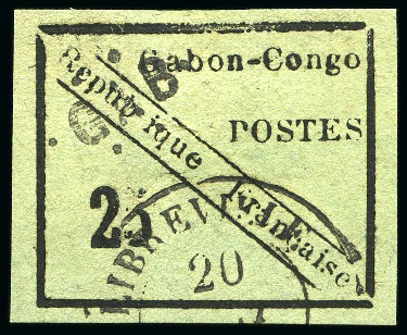 Stamp of Colonies françaises » Gabon 1889, 25c noir sur vert Y&T n°15 oblitération cachet