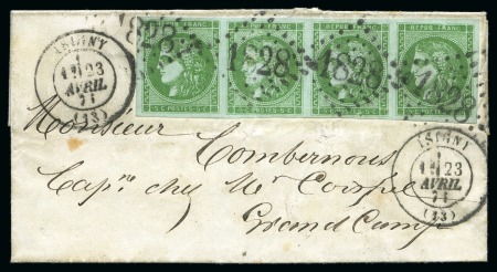 Stamp of France » Emission de Bordeaux 1870 1871, Lettre d'Isigny pour Grand-Camp (Calvados) affranchissement