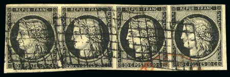 Stamp of France » Type Cérès de 1849-1850 1849, Cérès 20c noir en bande de 4 oblitération