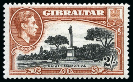 Stamp of Gibraltar 1938-51 2s Black & Brown perf.13 showing variety "bird on memorial" mint hr