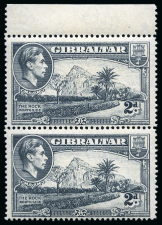 Stamp of Gibraltar 1938-51 2d Grey showing variety "ape on rock" in mint nh top marginal vertical pair