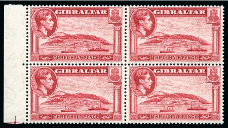 Stamp of Gibraltar 1938-51 1 1/2d Carmine perf.13 1/2 in mint nh right marginal block of four