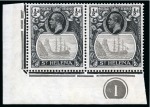 Stamp of St. Helena 1922-37 1/2d Grey & Black showing variety "cleft rock" in two mint lower left corner marginal plate pairs