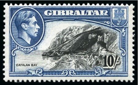 Stamp of Gibraltar 1938-51 10s Black & Blue showing variety "broken R" mint