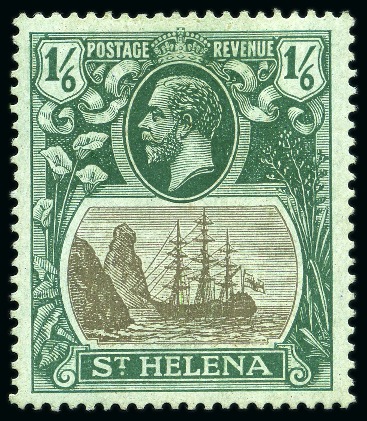 Stamp of St. Helena 1922-37 1s6d Grey & Green on green showing variety "torn flag", mint