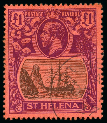 Stamp of St. Helena 1922-37 £1 Grey & Purple on red with "Madame Joseph" forged cds