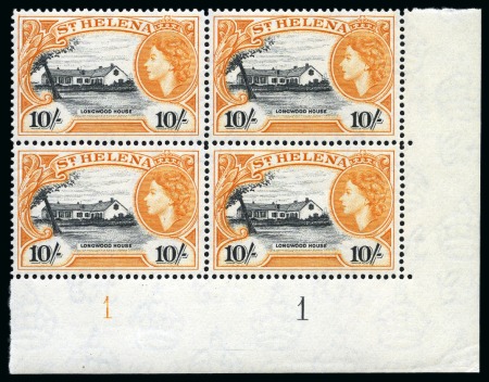 Stamp of St. Helena 1953-59 Pictorials mint nh set of 13 in lower right corner marginal plate blocks of four