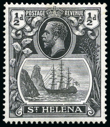 Stamp of St. Helena 1922-37 1/2d Grey-Black & Black showing variety "cleft rock" and a break above second E of HELENA, mint hr