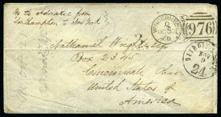 Stamp of Great Britain » Postal History » Pre-Adhesive & Stampless 1860 unpaid envelope Windermere to Cincinnati USA
