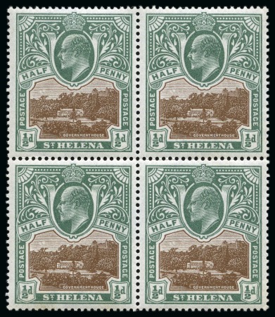 Stamp of St. Helena 1903 1/2d Brown & Grey Green with variey watermark inverted in mint nh block of four