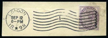 Stamp of Great Britain » 1855-1900 Surface Printed » 1880-81 Provisional Issue and 1881 1d Lilac 1898 Boston Trial Machine Cancel 1d lilac piece