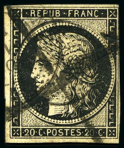 Stamp of France » Type Cérès de 1849-1850 1849, Cérès 20c noir oblitération cachet à date