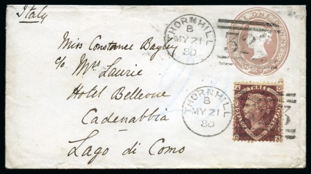 Stamp of Great Britain » 1854-1900 Postal History of the Perforated Line Engraved and Surface Printed Issues 1880 1d Pink uprated 1½d Pl. 3 Thornhill to Lake Como