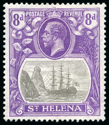 Stamp of St. Helena 1922-37 8d Grey & Bright Violet showing variety "storm over rock", mint