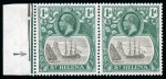 Stamp of St. Helena 1922-37 1d Grey & Green showing varieties "torn flag" and "broken mainmast" in two mint lh horizontal pairs