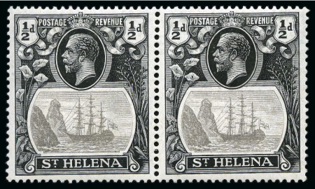 Stamp of St. Helena 1922-37 1/2d Grey & Black showing variety "torn flag" in mint lh horizontal pair with normal