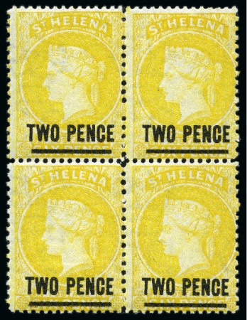 Stamp of St. Helena 1864-80 2d Yellow (type B) in mint block of four