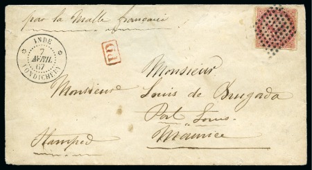 Stamp of Colonies françaises » Inde 1867, Enveloppe de Pondicherry pour l'île Maurice