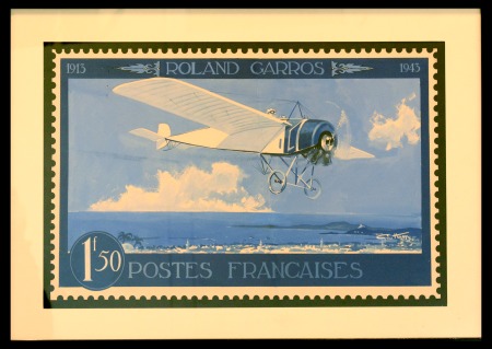 Stamp of France 1943 Roland Garros 1f50 enlarged handpainted unadpoted