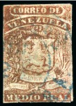 Stamp of Venezuela 1859-60, Coarse Impression 1/2r red used ERROR OF COLOUR, 
