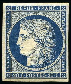 Stamp of France » Type Cérès de 1849-1850 1849, Cérès NON ÉMIS 20c bleu, grande fraîcheur