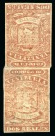 Stamp of Venezuela 1859, First Coarse Impression 2r red, mint vertical tête-bêche pair