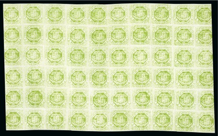 Stamp of Venezuela THE LARGEST KNOWN 1866-69 1/2 CENTAVO MULTIPLE  1866-69, 1/2c yellow green, block of 60 (10x6), 
