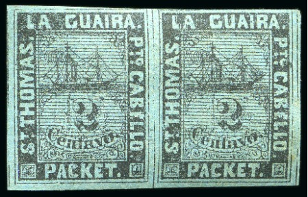 Stamp of Venezuela » Coro-La Vela Issues Santo Tomás-La Guaira-Puerto Cabello. 1864, 2c black on blue, lines across figure of value, 