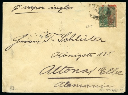 Stamp of Venezuela 1893, 50c green, vertically misplaced red overprint,