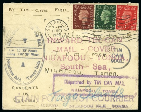 Stamp of Great Britain » King George VI 1939 Tin Can Mail Sheffield to Niuafoou Isle Tonga