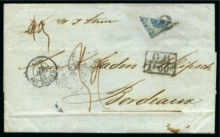 Stamp of Venezuela 1863-65, 1r blue, diagonal half used as 1/2r to pay