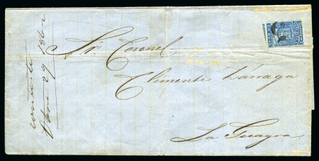 Stamp of Venezuela 1859, 1r blue, coarse impression, fresh and large margined example on cover