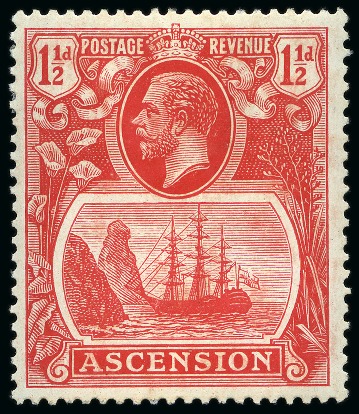 Stamp of Ascension » King George V 1924-33 1 1/2d Rose-Red mint lh showing variety "torn flag"