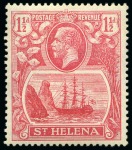 Stamp of St. Helena 1922-37 1/2d Grey & Black, 1d and 2d showing variety "broken mainmast" in mint singles