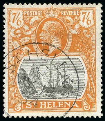 Stamp of St. Helena 1922-37 7s6d Grey-Brown & Yellow-Orange with Madame Joseph forged St. Helena cds