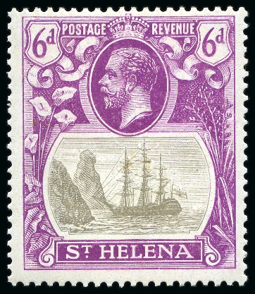Stamp of St. Helena 1922-37 6d Grey & Bright Purple showing variety "torn flag", mint 