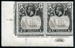 Stamp of St. Helena 1922-37 1/2d, 1d, 1 1/2d and 3d showing variety "cleft rock" in matching mint lower left corner marginal pairs with plate number