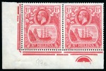 Stamp of St. Helena 1922-37 1/2d, 1d, 1 1/2d and 3d showing variety "cleft rock" in matching mint lower left corner marginal pairs with plate number