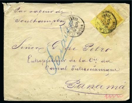 Stamp of Panama » French Canal Company Incoming mail from France, 1885-89. Two covers, both