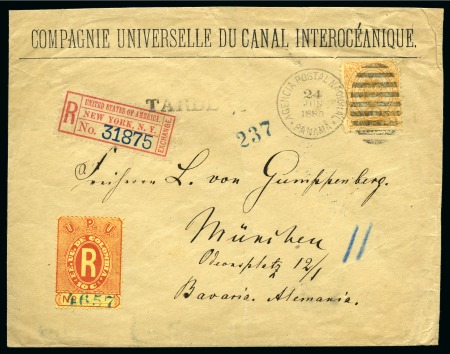 Stamp of Panama » French Canal Company 1886 (Jun 24). Cover headed "COMPAGNIE UNIVERSELLE DU CANAL INTEROCÉANIQUE", franked by Colombia 1886 10c (corner crease) and UPU 10c registration 10c 