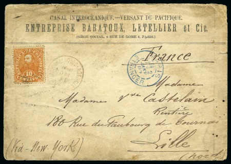 Stamp of Panama » French Canal Company Rare printed envelope "CANAL INTEROCÉANIQUE-VERSANT DU PACIFIQUE/ENTREPRISE BARTOUX, LETELLIER et Cie." to Lille,