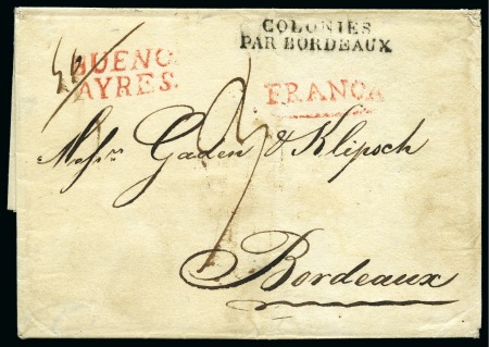 Stamp of Argentina » Postal History 1821-50. Two entire letters to France, both bearing diff types of red "BUENOS/AYRES."